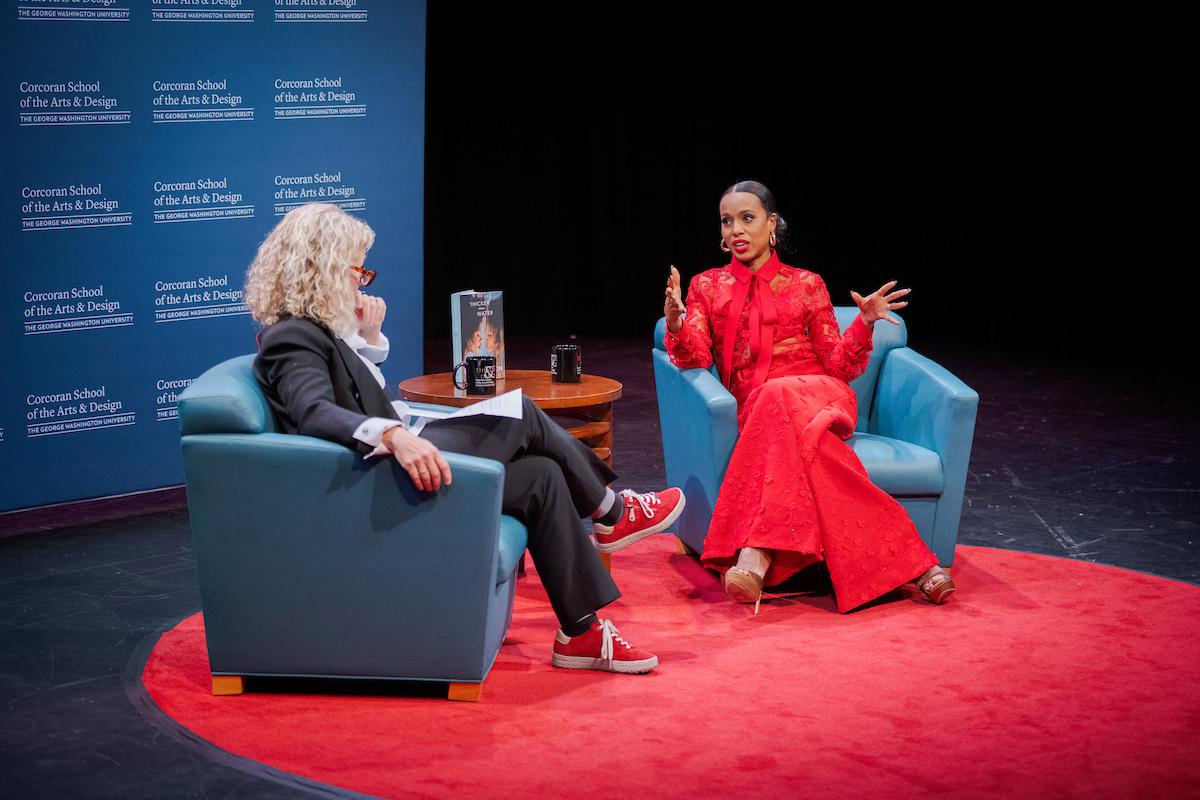 Washington was interviewed by Tony Goldwyn, her longtime friend and former co-star on ABC's 'Scandal,' about her autobiography 'Thicker than Water.' (Lily Speredelozzi/GW Today)