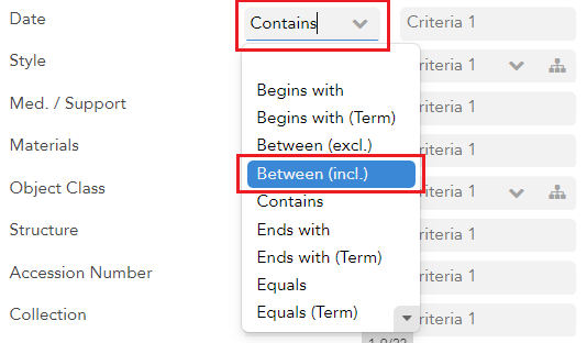 Detail showing where to find date limit terms in dropdown menu