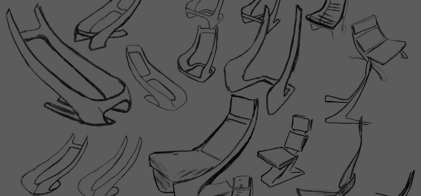 a darkened image of Scott Jones' sketches for his Poise Chair