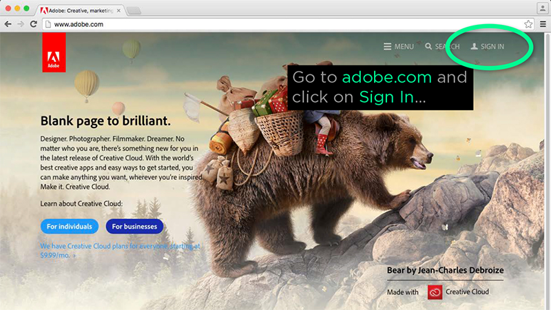 Adobe sign in page