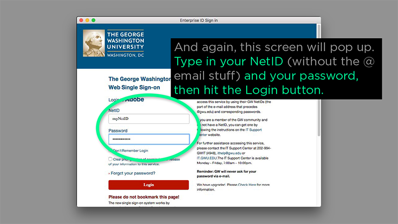 GW single sign on log in
