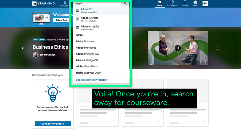 LinkedIn Learning Home page