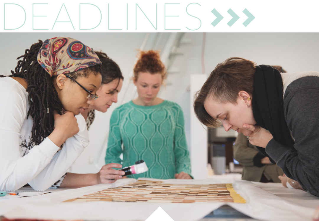 Deadlines; Female students examining textile