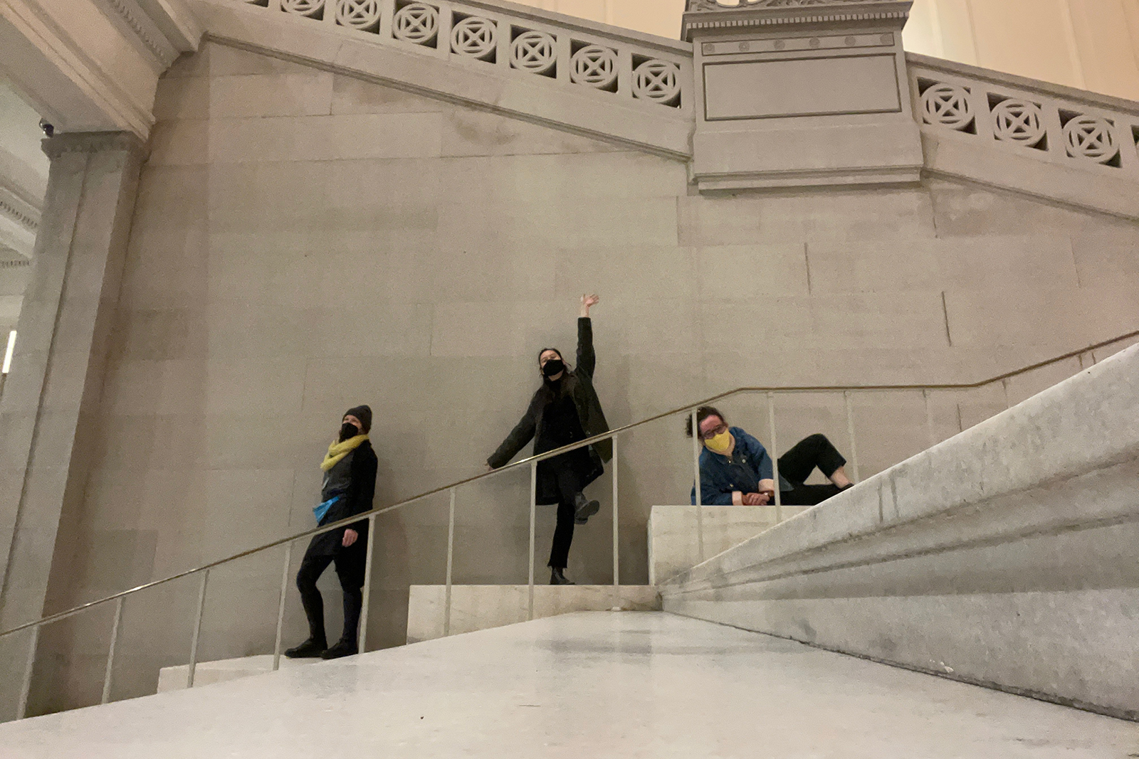 Alexandra Tan and Amanda Bohn pose in the Flagg Building