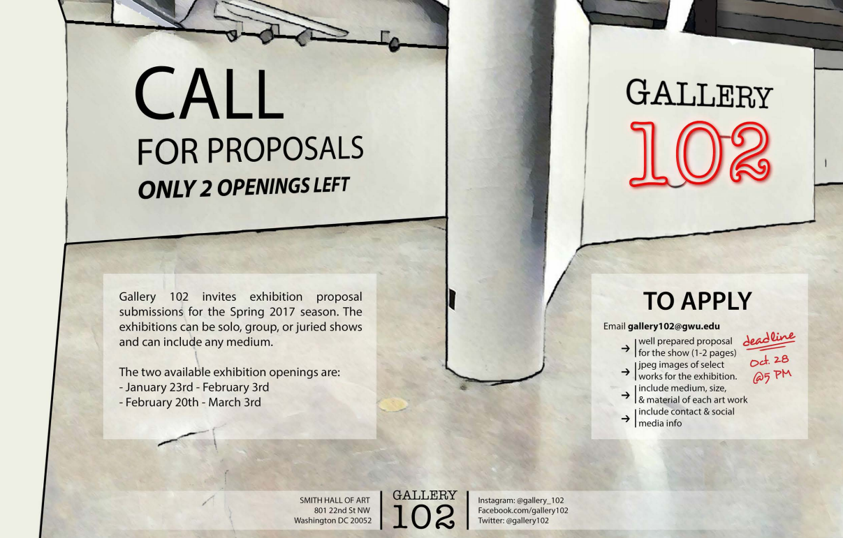 Poster for Gallery 102 call for proposals