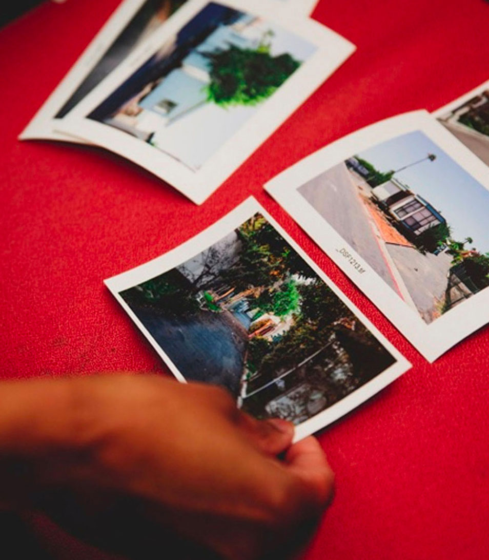 Student looking at photos
