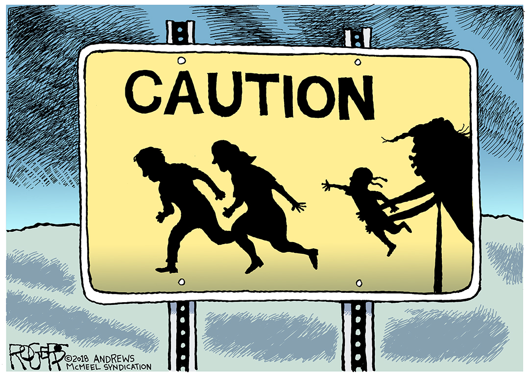 One of Rogers' cartoons that depicts a caution sign.