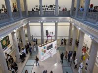A view from the bridge: Party guests move through the Flagg Building Atrium. (Cara Taylor/GW Today)