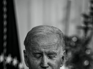 President Joe Biden pauses to think following a question from the press regarding his son, Hunter Biden, at the White House on November 9, 2024.