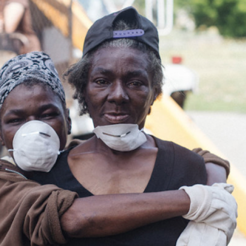 Two african women with air masks