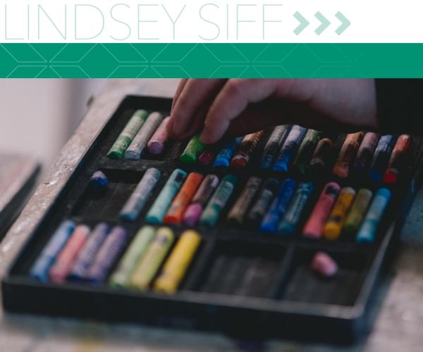 Lindsay Siff; hands sorting through drawing tools