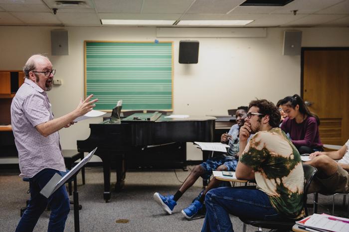 Professor of music lectures to students