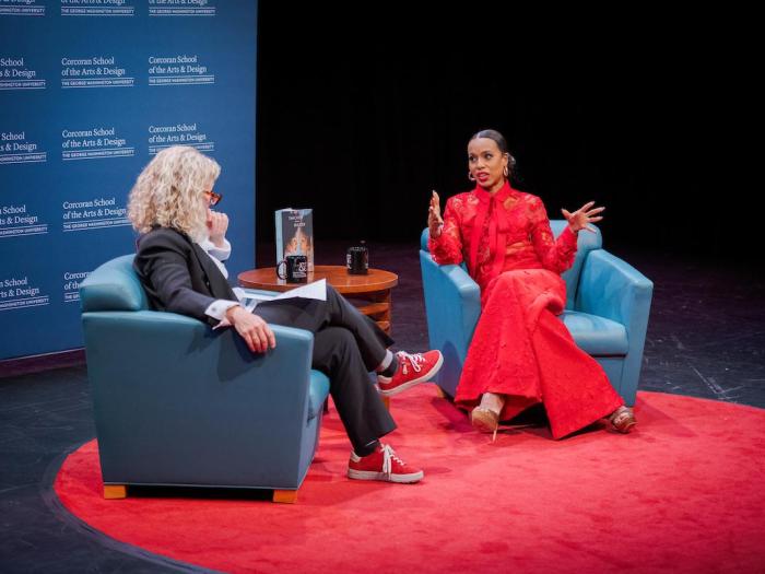 Washington was interviewed by Tony Goldwyn, her longtime friend and former co-star on ABC's 'Scandal,' about her autobiography 'Thicker than Water.' (Lily Speredelozzi/GW Today)