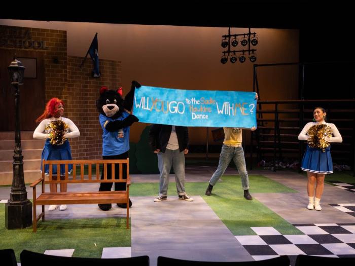 Natianna Strachen as Maria, the Illyria High School Mascot, and Natalia Fernandez-Davila as Olivia in ‘Twelfth Night.’ Photo by Briana Diaz.