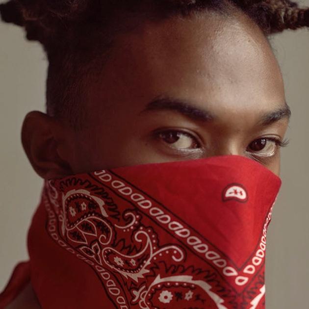 Person with bandana covering nose and mouth