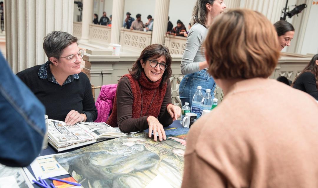 Corcoran Faculty speaking to students at portfolio day