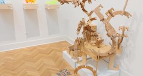 Sculptural works by Isaiah Aladejobi include one inviting guests to join in the fun. (William Atkins/GW Today)